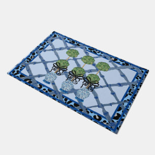 Blue Leopard  Chinoiserie Ginger Jar   Doormat