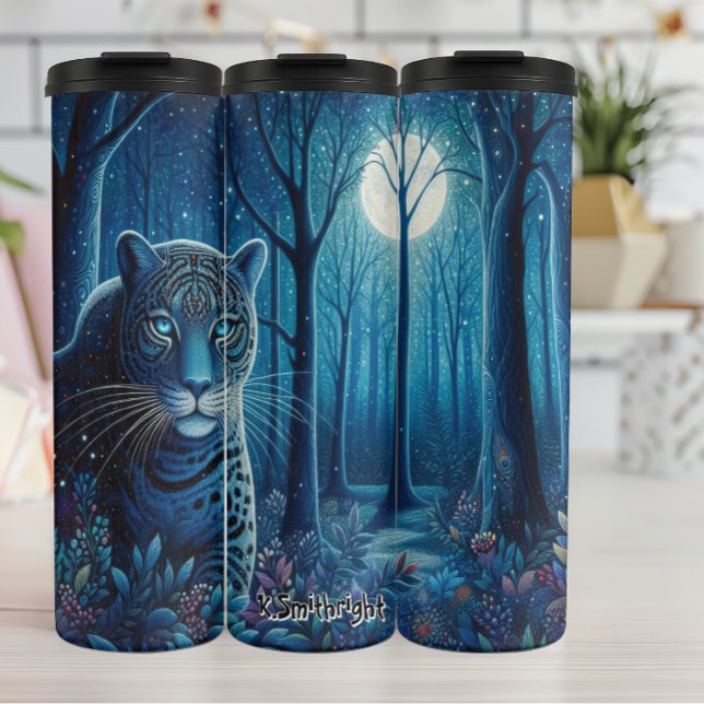 Blue Leopard in a Moonlit Forest Thermal Tumbler (Creator Uploaded)