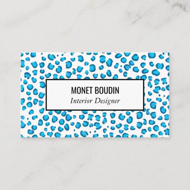 Blue Leopard Modern Custom Animal Print Business Card (Front)