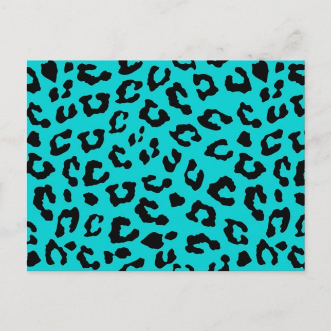 Blue Leopard Print Aqua Turquoise Black Spots Postcard (Front)