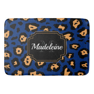 Blue Leopard print Bath Mat