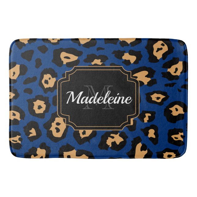 Blue Leopard print Bath Mat (Front)