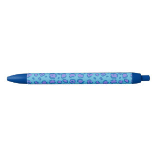 Blue Leopard Print Black Ink Pen
