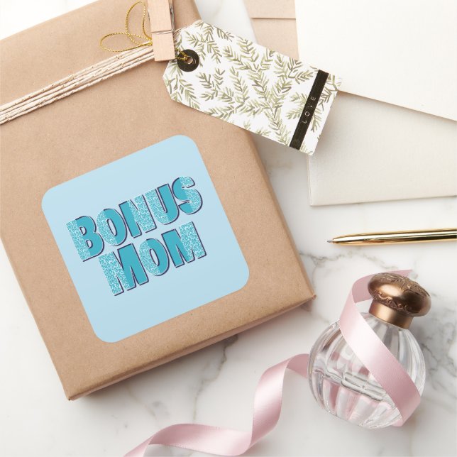 Blue Leopard Print Bonus Mum  Square Sticker (Gifting)