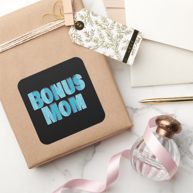 Blue Leopard Print Bonus Mum  Square Sticker (Gifting)