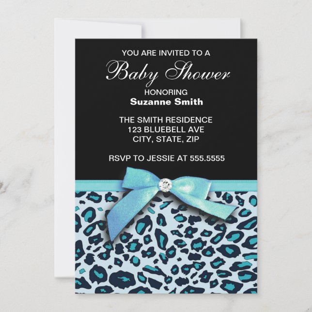 Blue Leopard Print Boy Baby Shower invitation (Front)