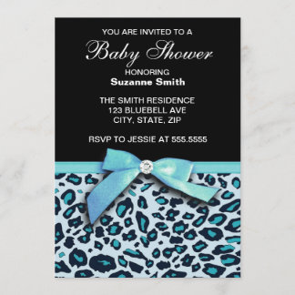 Blue Leopard Print Boy Baby Shower invitation