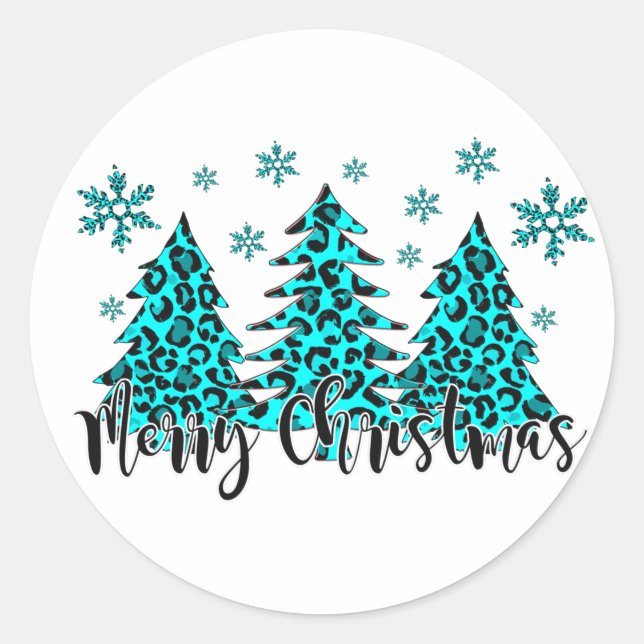 Blue Leopard Print Christmas trees  T-Shirt Throw  Classic Round Sticker (Front)