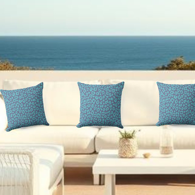 Blue Leopard Print Cushion (Blue Leopard Print Outdoor Pillow)
