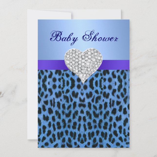 Blue Leopard Print Heart Baby Shower Invitation (Front)