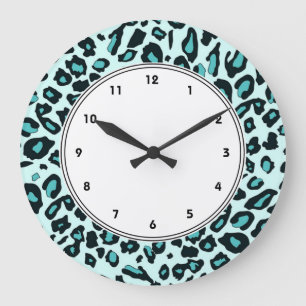 Blue leopard print large clock