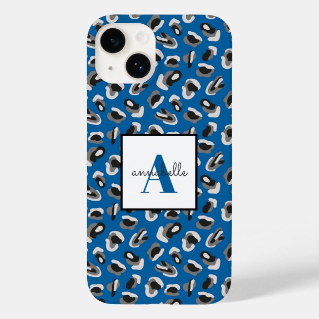 Blue Leopard Print Monogram Case-Mate iPhone Case (Back)