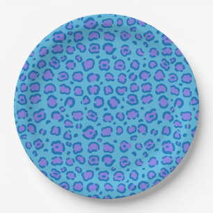 Blue Leopard Print Paper Plate