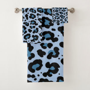 Blue Leopard Print Pattern Bath Towel Set