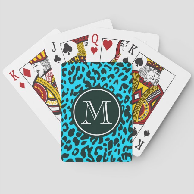 Blue Leopard Print Playing Cards (Back)
