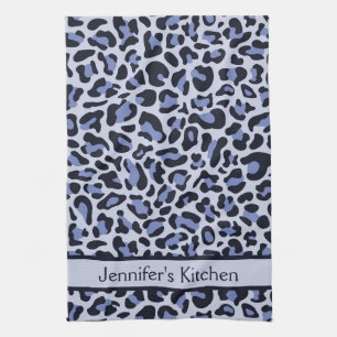 Blue Leopard Print Retro Kitchen Towel