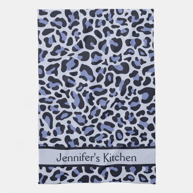 Blue Leopard Print Retro Kitchen Towel (Vertical)