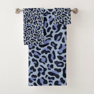 Blue Leopard Print Trendy Chic Bath Towel Set