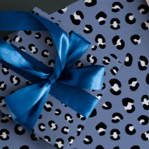 Blue Leopard Print Wrapping Paper Sheet