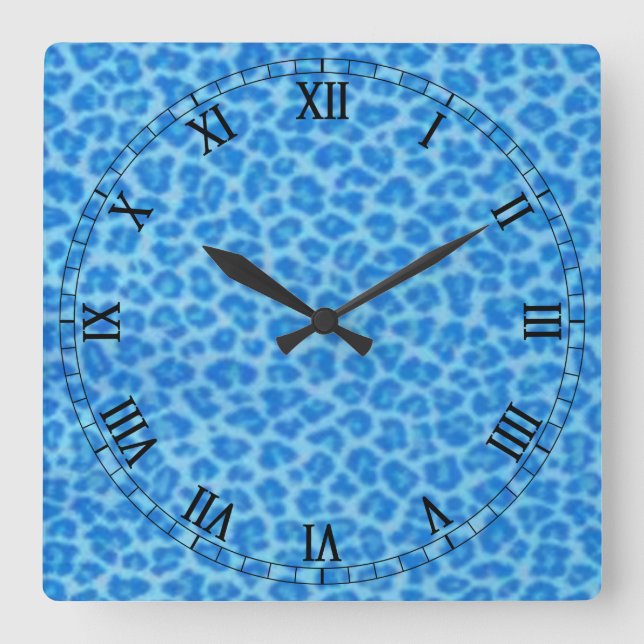 Blue Leopard Skin Square Roman Numerals Clock (Front)