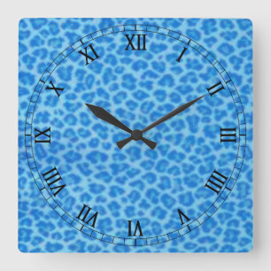 Blue Leopard Skin Square Roman Numerals Clock