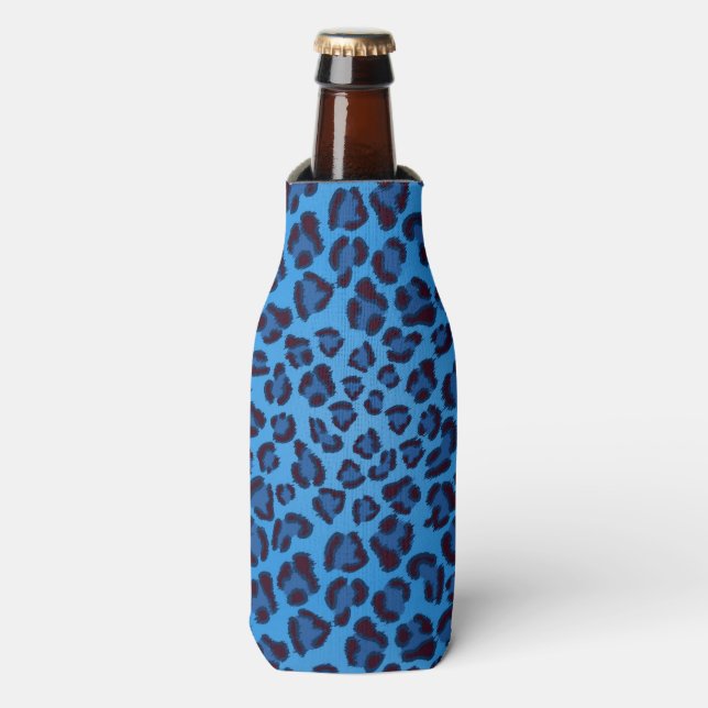 blue leopard texture pattern bottle cooler (Bottle Front)