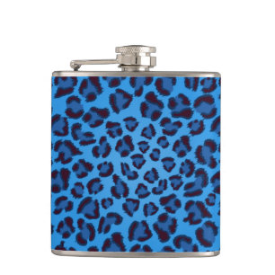 blue leopard texture pattern hip flask