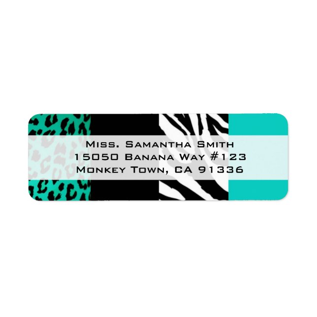 Blue Leopard & Zebra Animal Print Return Address Label (Front)