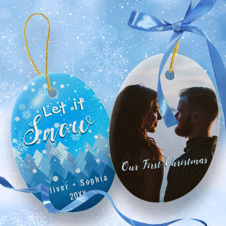 Blue Let it Snow First Christmas Photo Ornament