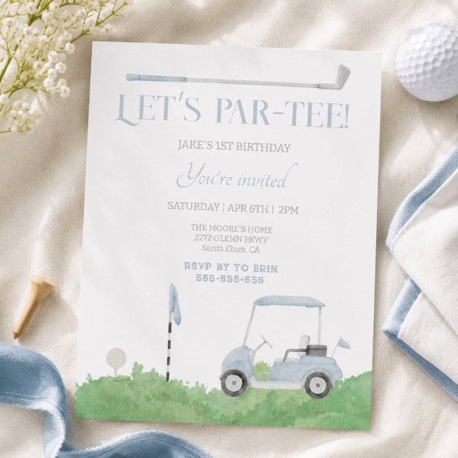 Blue let’s par tee Golf Birthday Invitation (Creator Uploaded)