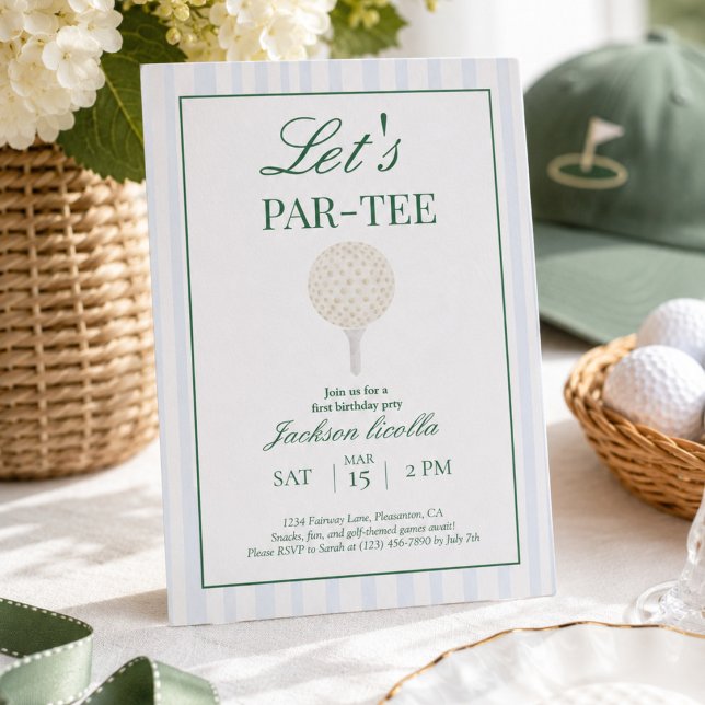 Blue Let’s Par-Tee Golf First Birthday Invitation (Creator Uploaded)