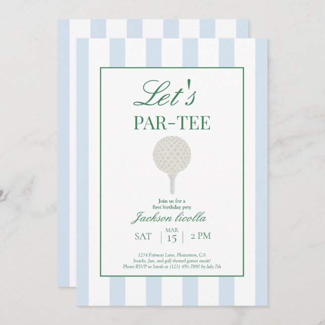 Blue Let’s Par-Tee Golf First Birthday Invitation (Front/Back)