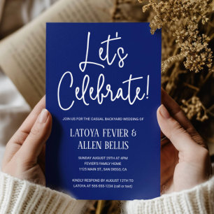 Blue Let's Celebrate Casual Backyard Wedding Invitation