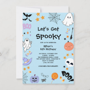 Blue Let's Get Spooky Halloween 6th Birthday Invitation