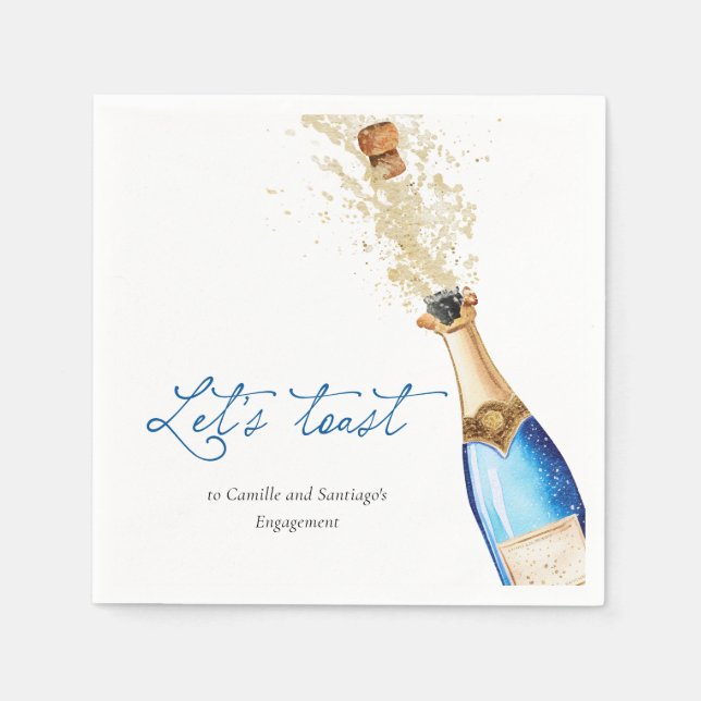 Blue Let's Toast Couples Engagement Party Napkin (Front)