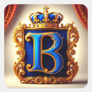 👑 Blue Letter B Crown Monogram Namer 🔵 Square Sticker