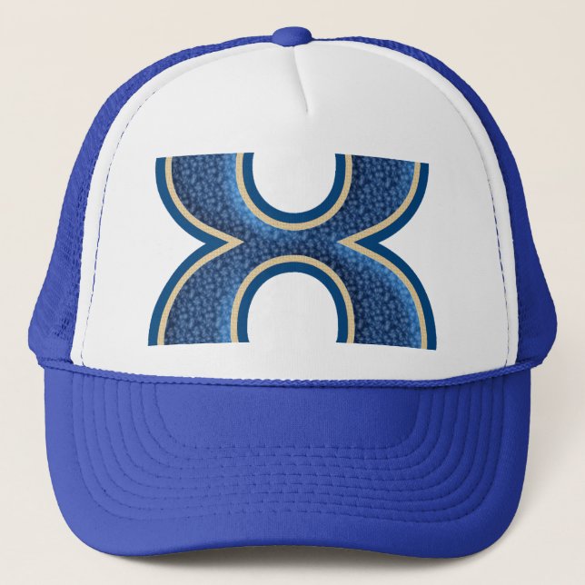 Blue Letter "X" Monogram Trucker Hat (Front)