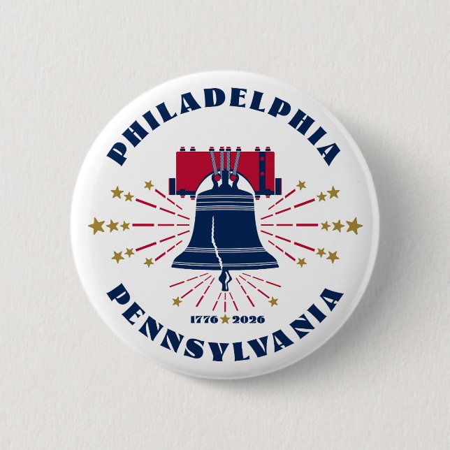 Blue Liberty Bell Philadelphia 1776 Button (Front)