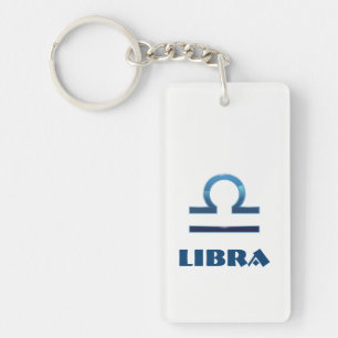 Blue Libra Zodiac Signs On White Key Ring