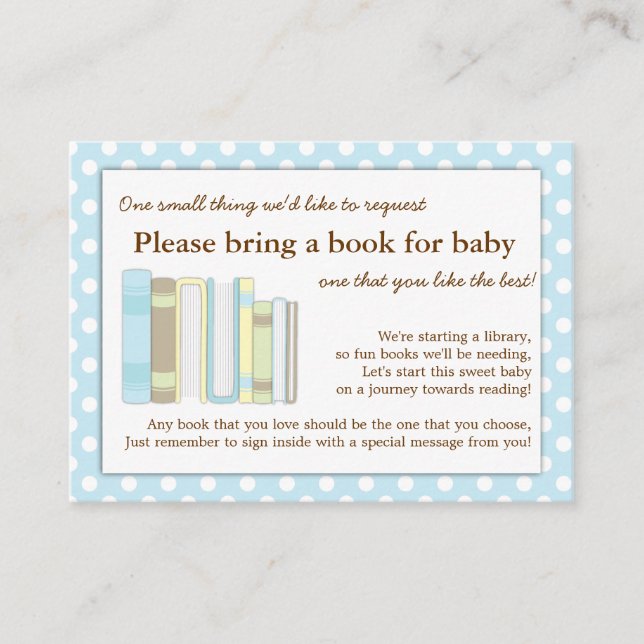 Blue Library Baby Shower Book Insert Request Card (Front)