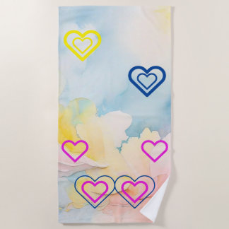 Blue Light and Hearts  Beach Towel