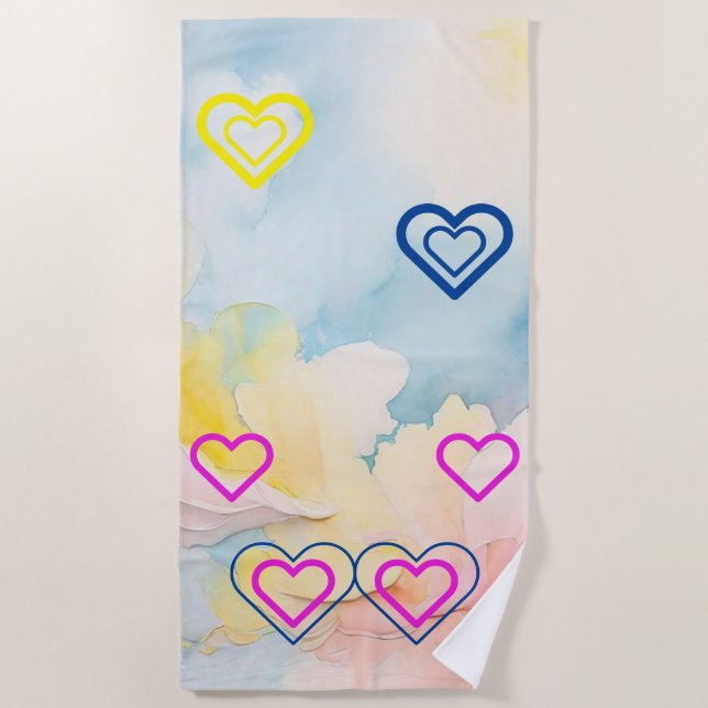 Blue Light and Hearts  Beach Towel (Front)