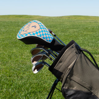 Blue & Light Beige Checks with Initials, Number Golf Head Cover