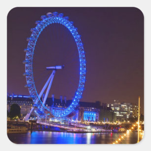 Blue light London eye in the night Square Sticker
