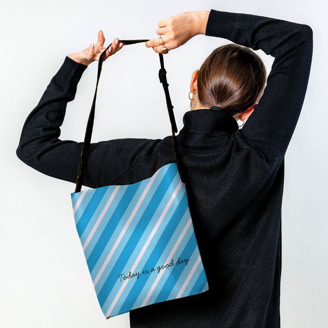 Blue Light pink diagonal stripes Crossbody Bag (Creator Uploaded)
