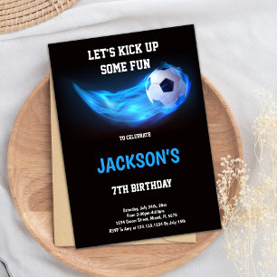 Blue Light Soccer Birthday Invitations
