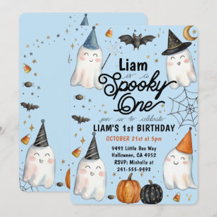 Blue light Spooky One 1st Birthday Invitation