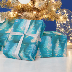Blue Light Trees Modern Christmas Wrapping Paper