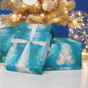 Blue Light Trees Modern Christmas Wrapping Paper