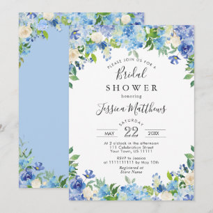 Blue Light Watercolor Hydrangea Bridal Shower Invitation
